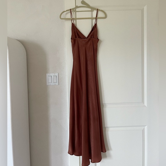 ZARA Satin silky cowl neck midi dress w buttons and slit - Picture 4 of 5